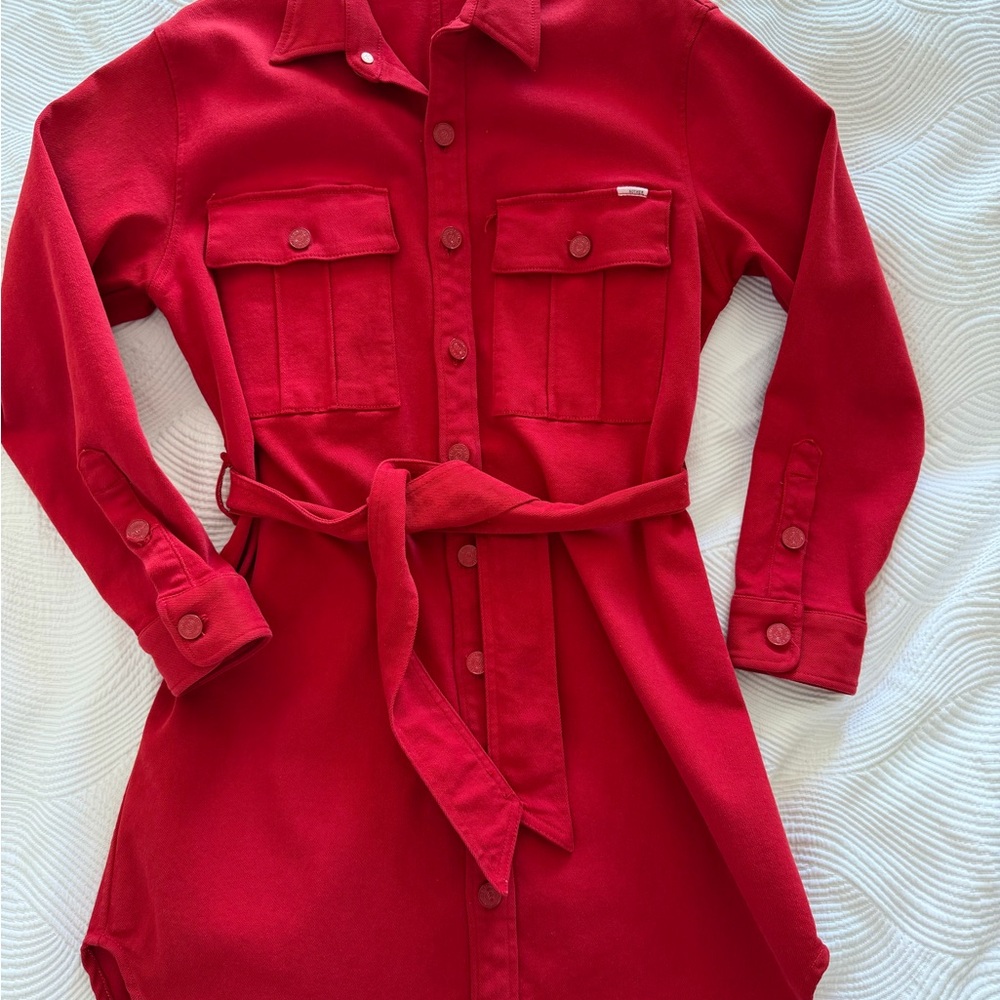 MOTHER Red Belted Shirt Dress